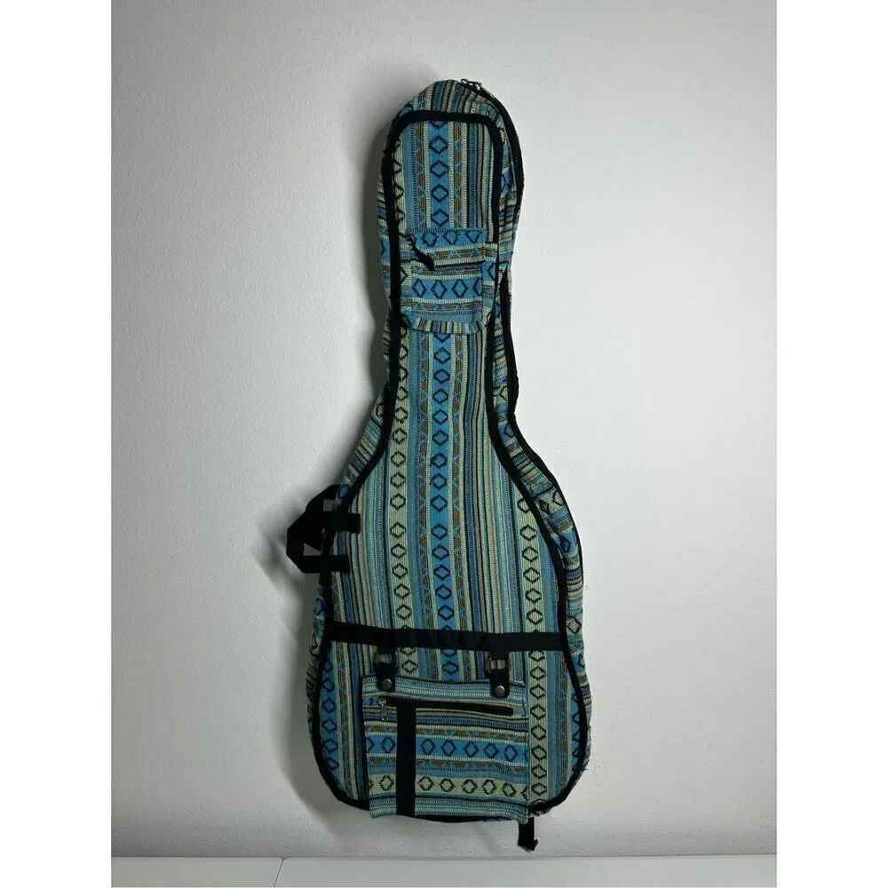 Original Guitar Case Backpack Double Handle Blue Black Geometric Pattern Canvas
